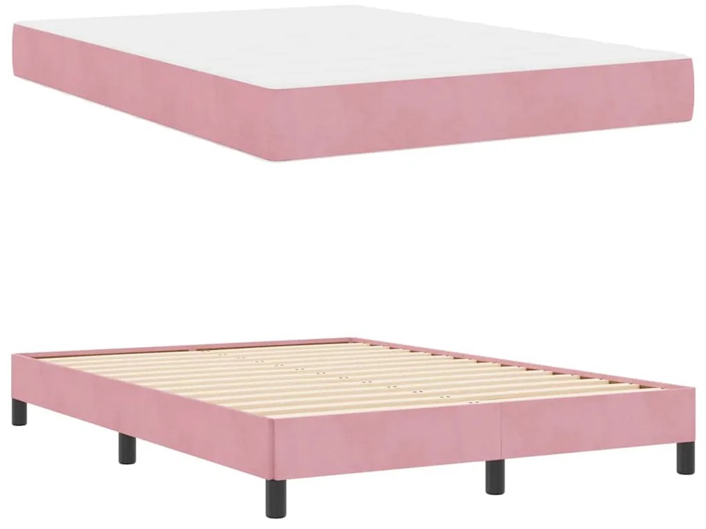 Cama box spring com colchão Rosa 160 x 200 cm Veludo