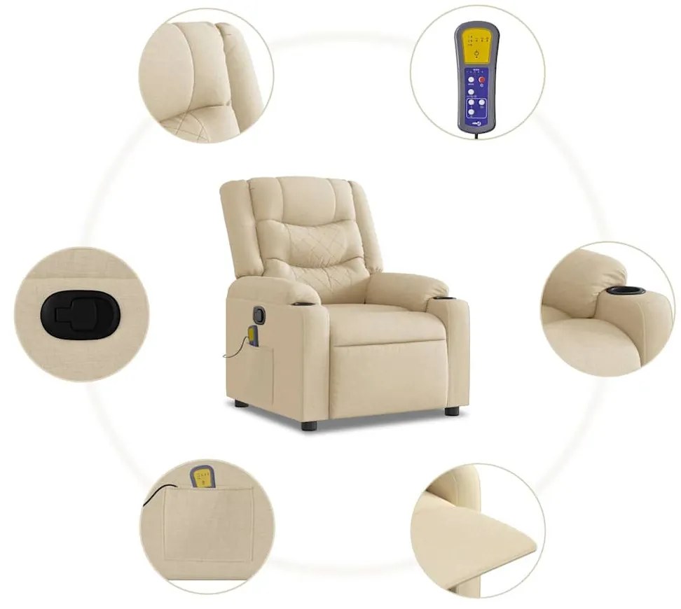 Poltrona de massagens reclinável tecido cor creme