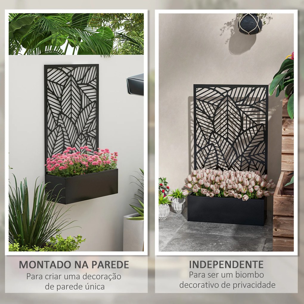 Treliça Exterior com Floreira de Metal Floreira de Parede ou Independente para Cultivos 61x23x113 cm Preto