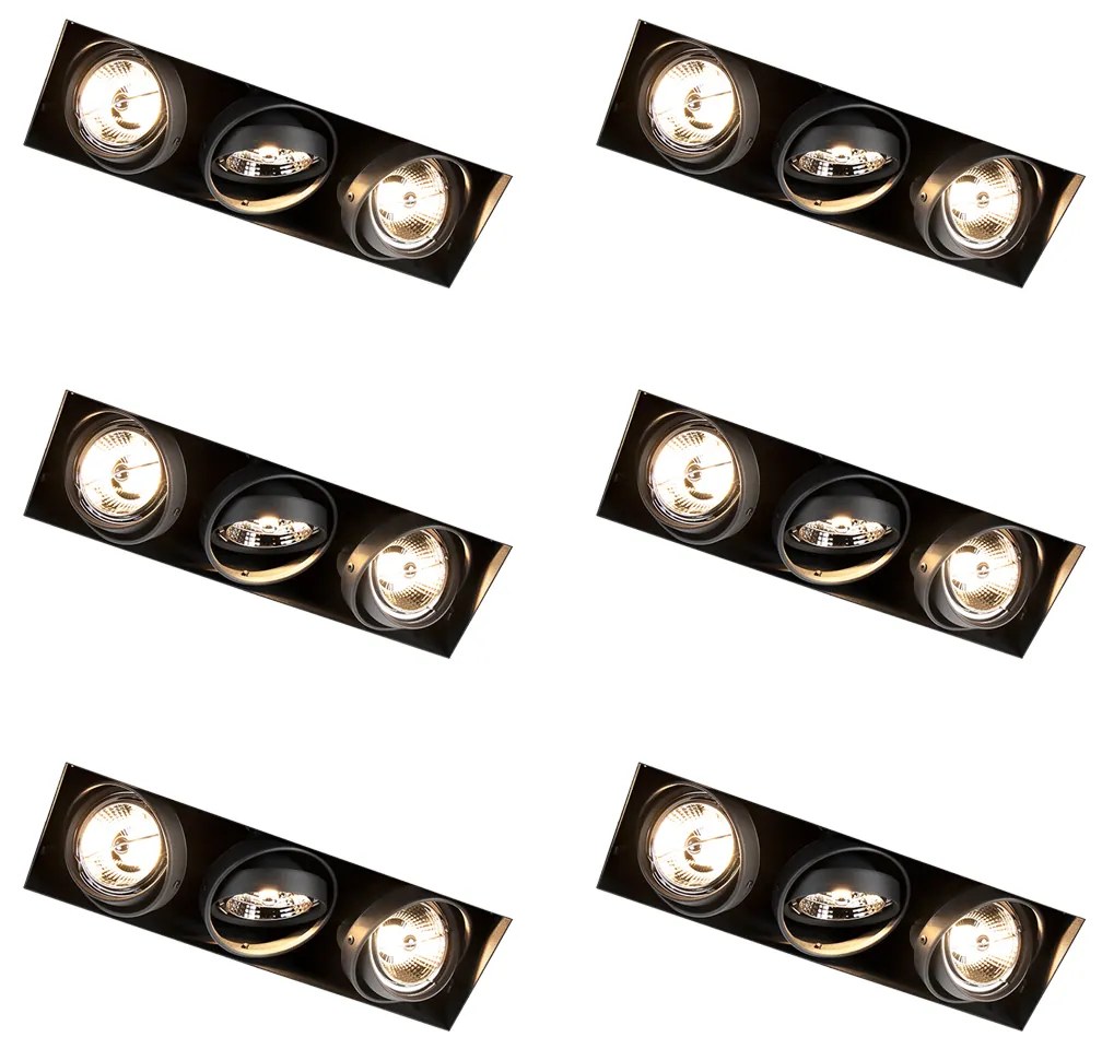 Conjunto de 6 focos embutidos pretos GU10 AR70 sem aro 3-luzes - Oneon