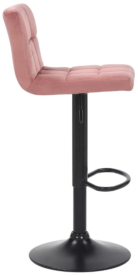 Conjunto de 4 bancos de bar em veludo com estrutura preta 85-106 x 40 x 50 cm rosa