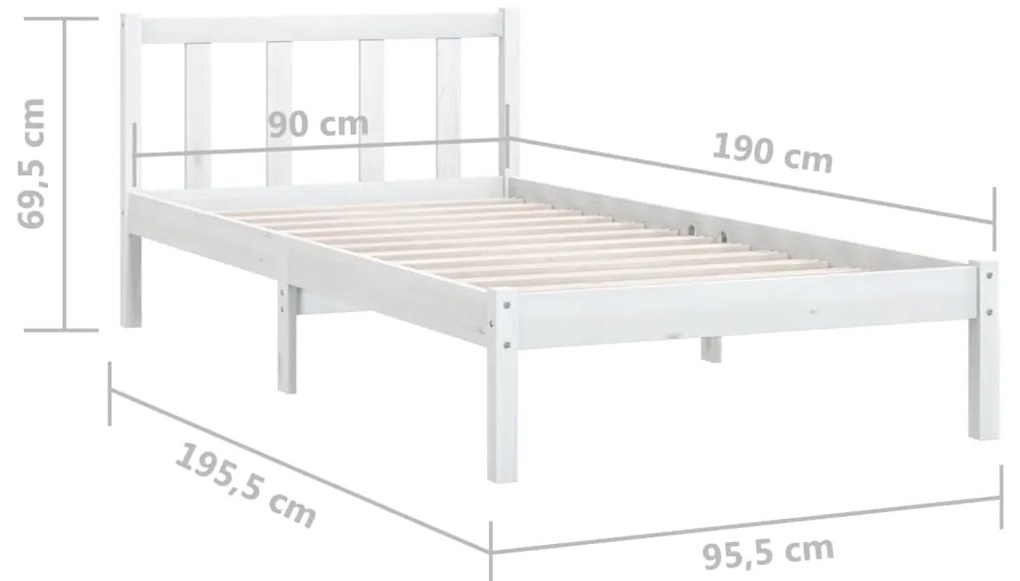 Estrutura de cama solteiro 90x190 cm pinho maciço branco