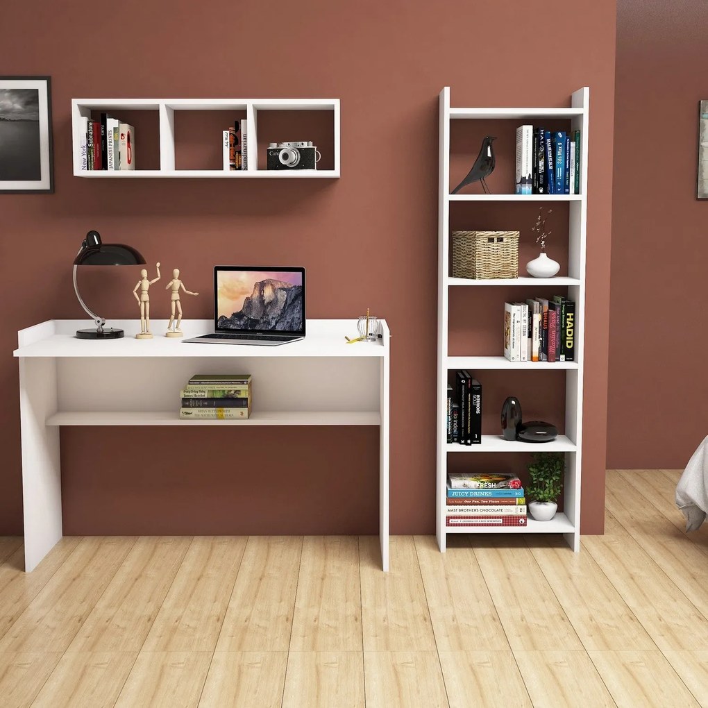 Secretária de Estudo e Estante Hera – Branco – Secretária: 118x80x58 c