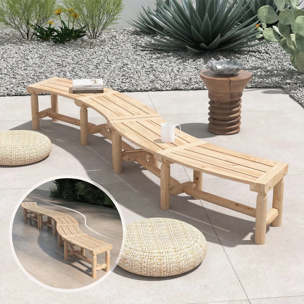 Banco de Jardim Curvo para 2 Pessoas, 139 x 36 x 41 cm, Madeira Carbonizada, Castanho