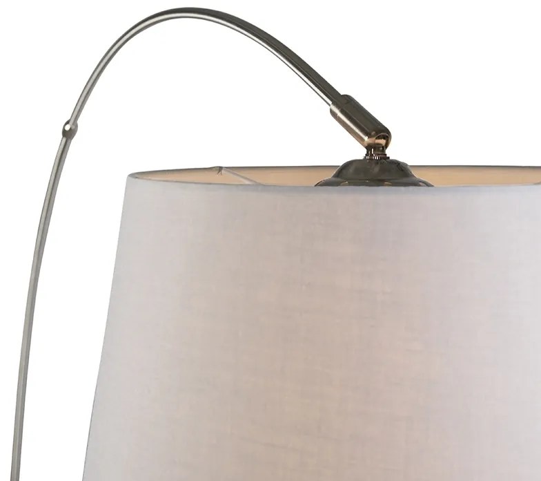 Candeeiro de pé arqueado moderno em aço com abajur de tecido branco - Arc Basic Moderno