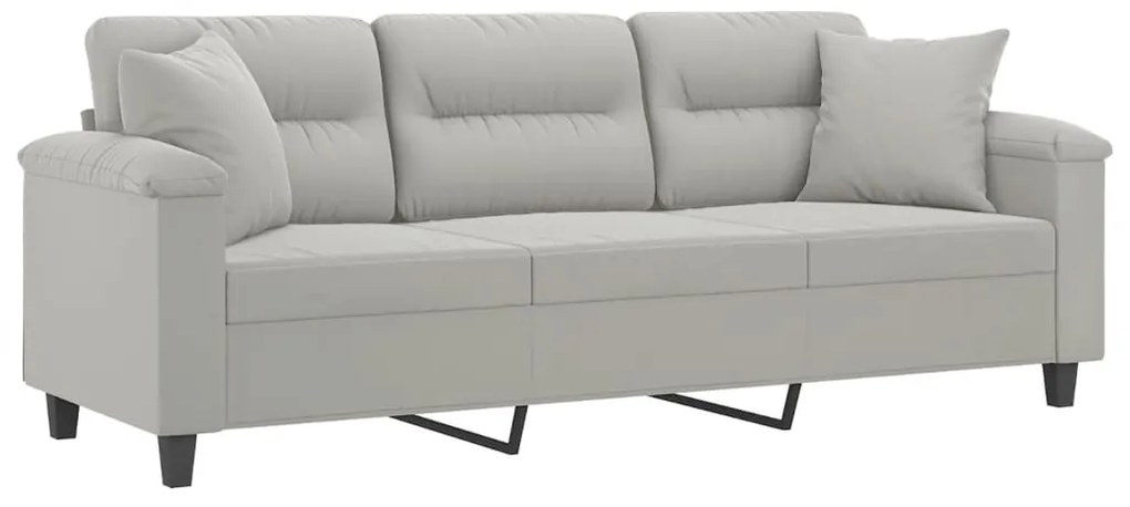 Sofá 3 lugares c/ almofadas 180 cm microfibra cinzento-claro