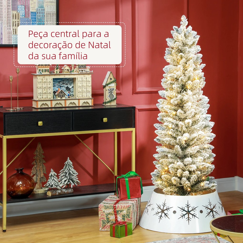 Árvore de Natal Árvore de Natal artificial nevada de 150 cm com 120 luzes LED 263 ramos e suporte metálico Árvore de Natal para sala verde e branca