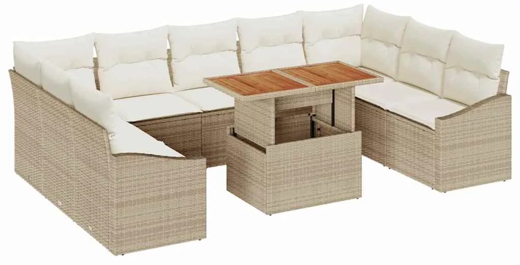Conjunto de Jantar de Jardim com 10 Peças e Almofadas de Rattan Sintét