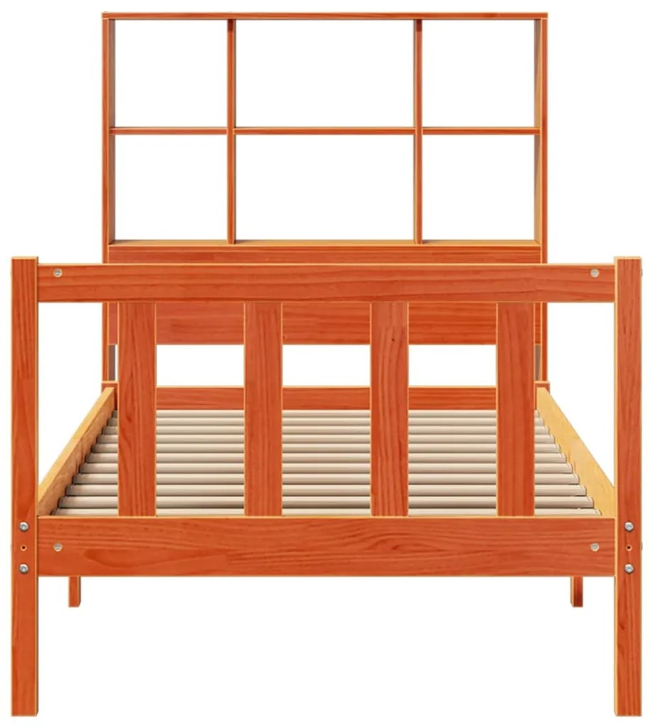 Cama com estante sem colchão 90x190cm pinho maciço castanho-mel