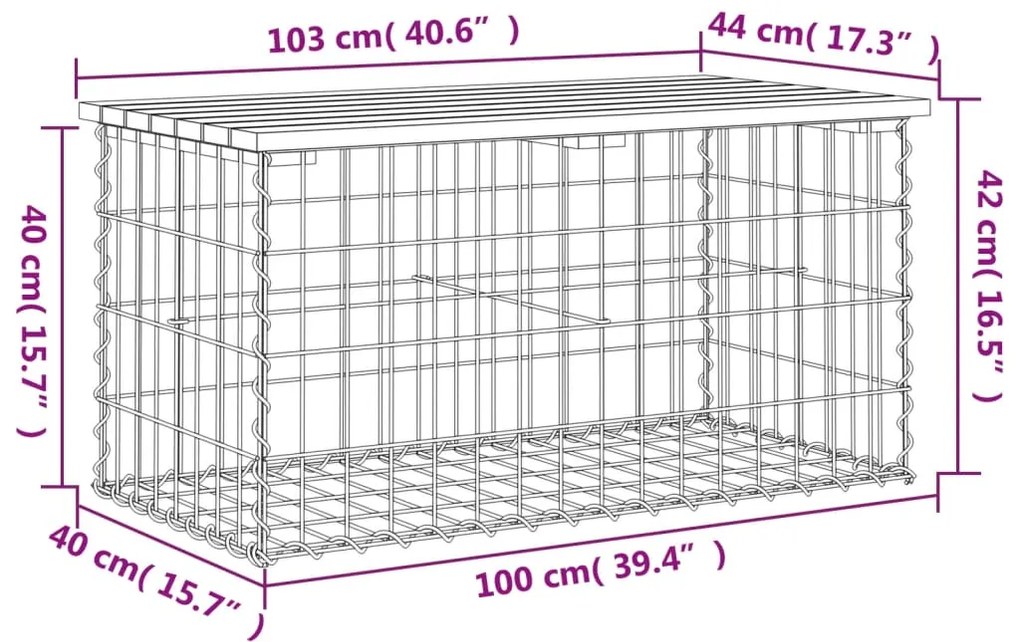 Banco de jardim c/ design gabião 103x44x42 cm pinho maciço