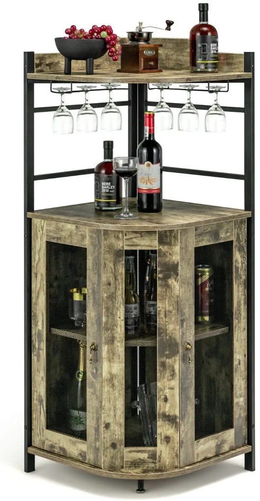 Garrafeira de Canto para Bar Mafra com Suporte de Copos – 48x48x130 cm