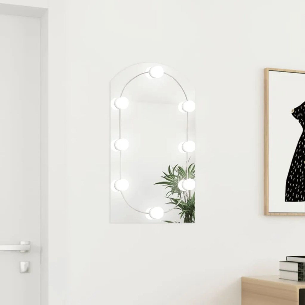 vidaXL Espelho com luzes LED 70x40 cm vidro arqueado
