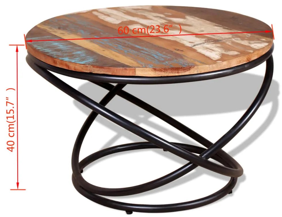 Mesa de centro 60x60x40 cm madeira reciclada maciça