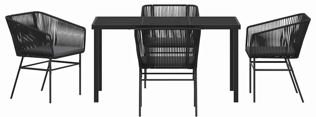 Conjunto de Jantar de Jardim 5 Peças com Almofadas Pretas de Poliratan