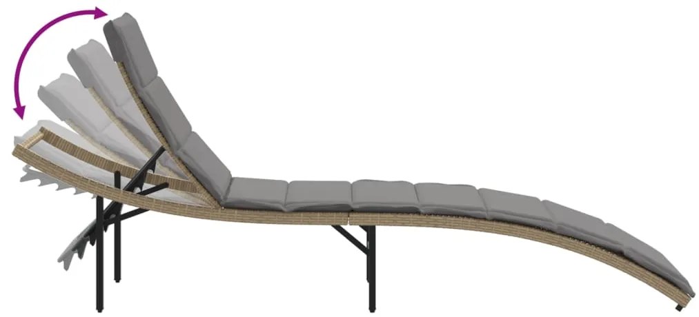 Espreguiçadeira com almofadão 55x199x50 cm vime PE bege
