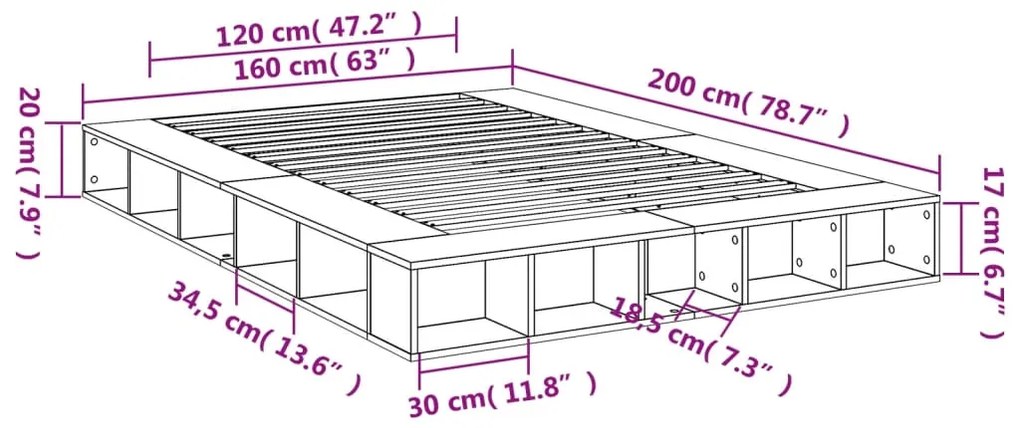 Estrutura de cama 160x200 cm derivados de madeira branco
