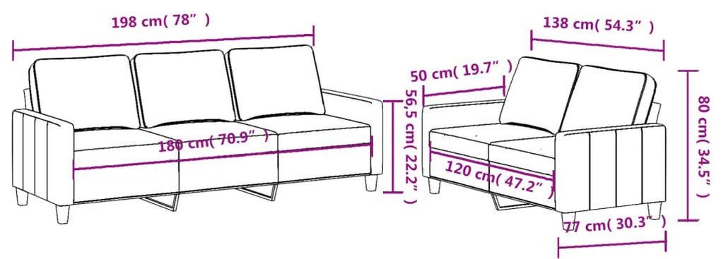 2 pcs conjunto de sofás com almofadões tecido cinza-acastanhado