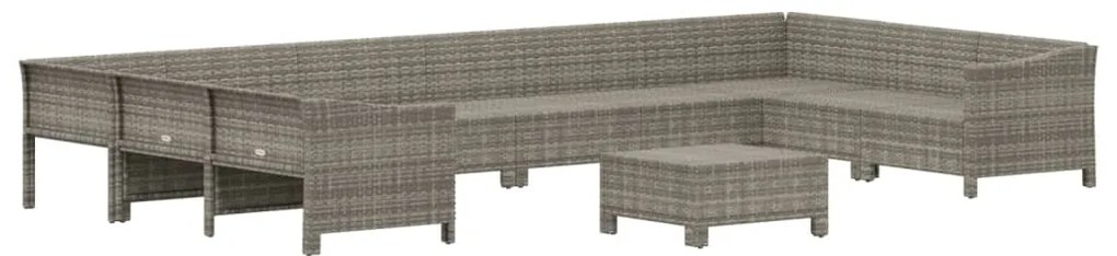 11 pcs conjunto lounge de jardim c/ almofadões vime PE cinzento