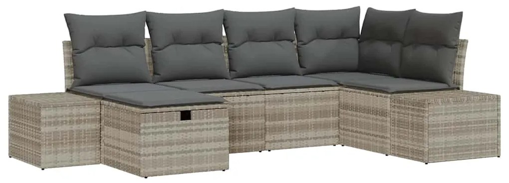 Conjunto de Sofá de Jardim de 6 Peças com Almofadas Cinza Claro Rattan