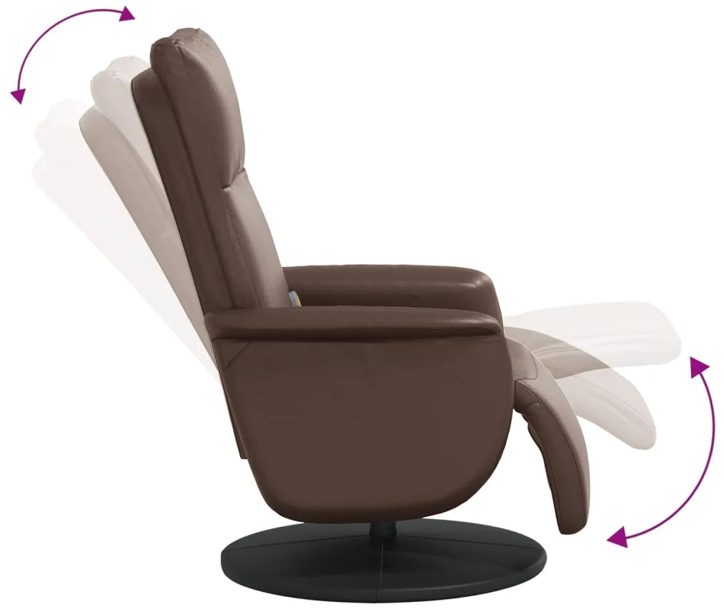 Poltrona massagens reclinável + apoio pés couro artif. castanho