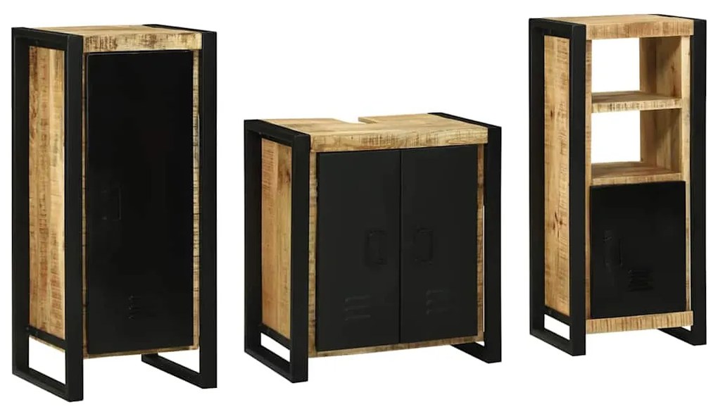 Conjunto de Móveis para Banheiro 3 pcs Madeira de manga maciça