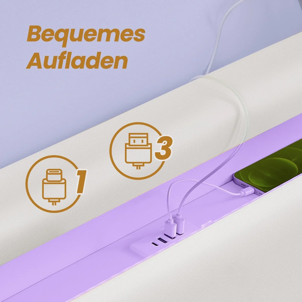 Cama de casal 140 x 200 cm (COLCHÃO NÃO INCLUIDO) com luzes led e com efeito suspenso Branca