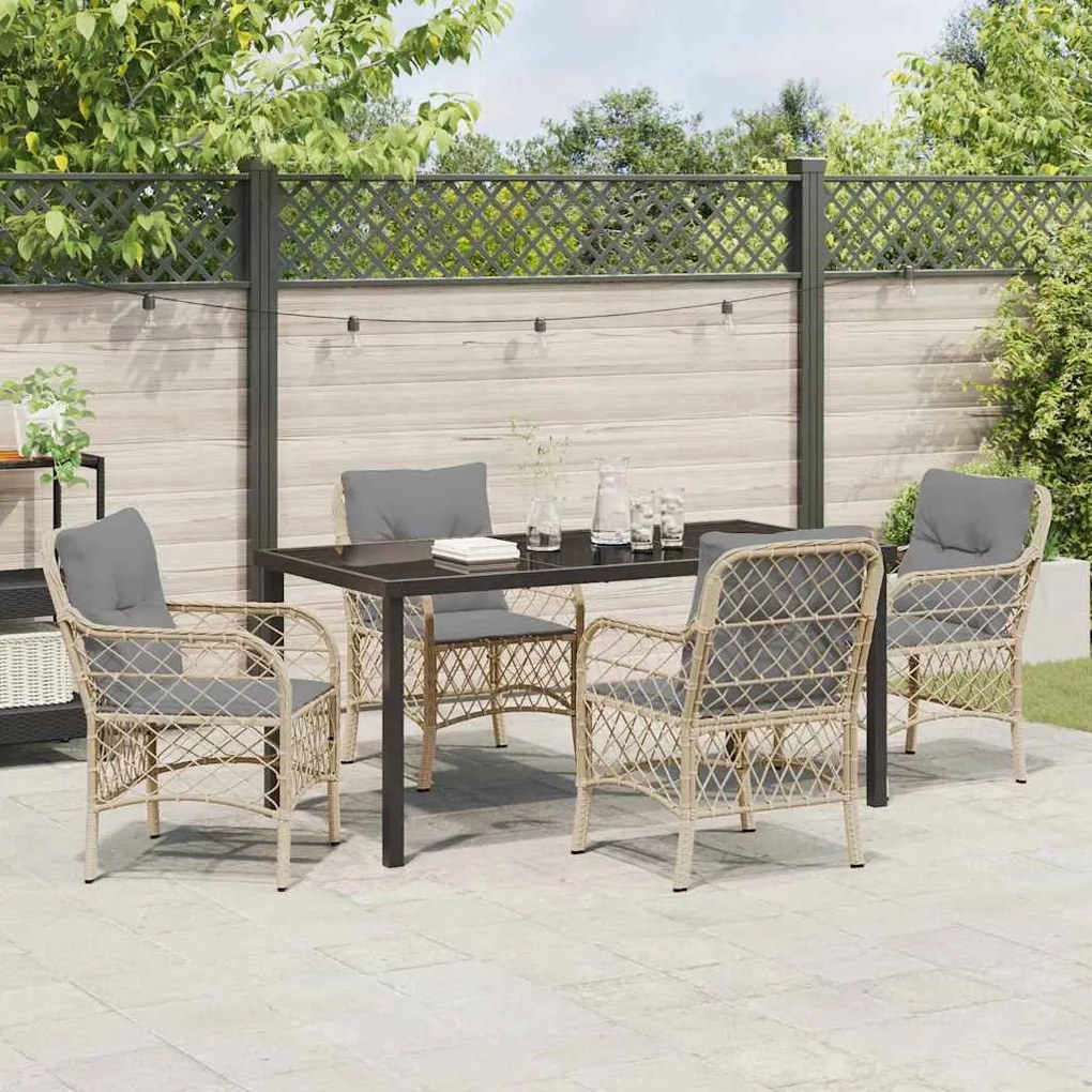 Conjunto de Jantar de Jardim com 5 Peças e Almofadas em Rattan Sintéti