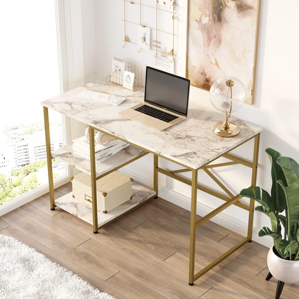 Secretária VG23 – Mármore Branco e Dourado – 120x75x60 cm