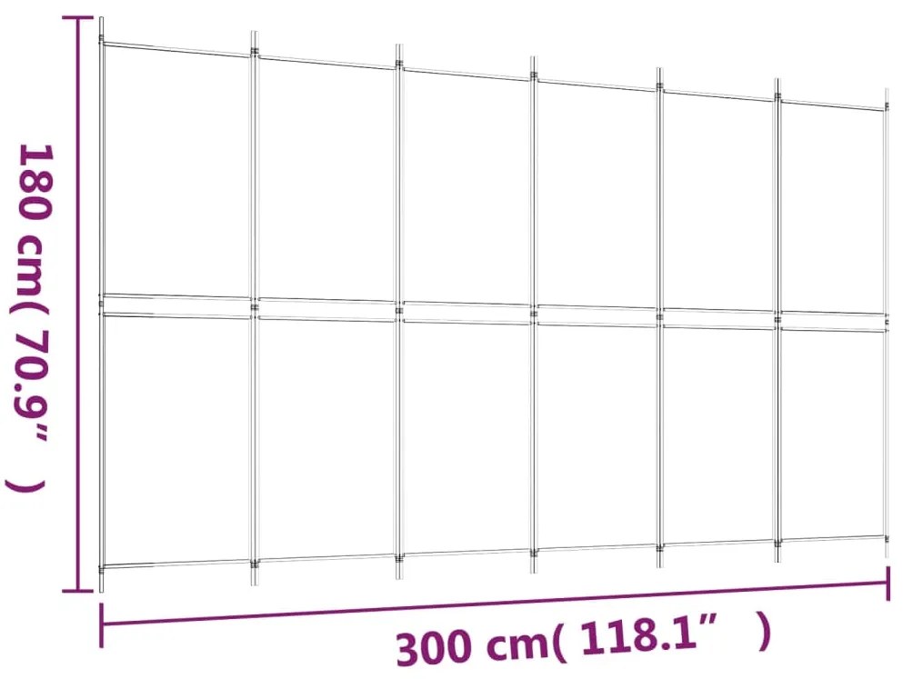 Biombo/divisória com 6 painéis 300x180 cm tecido castanho