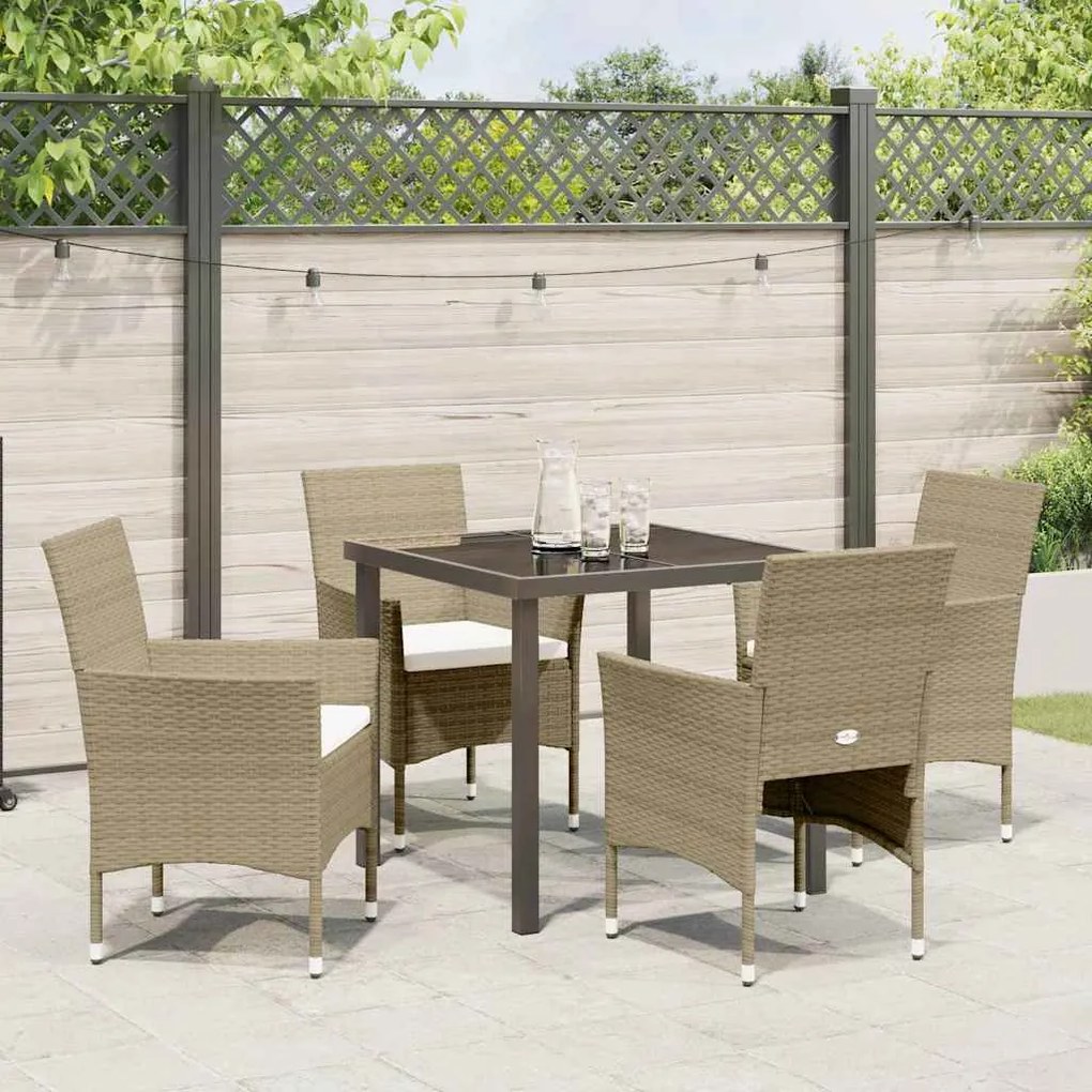 Conjunto de jantar para jardim com 5 peças em polyrattan bege.
