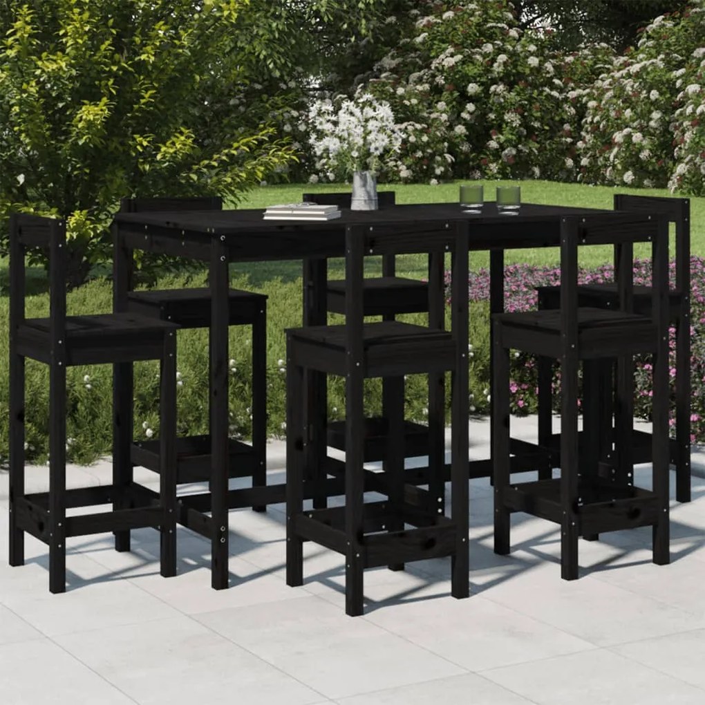 vidaXL 7 pcs conjunto de bar para jardim pinho maciço preto