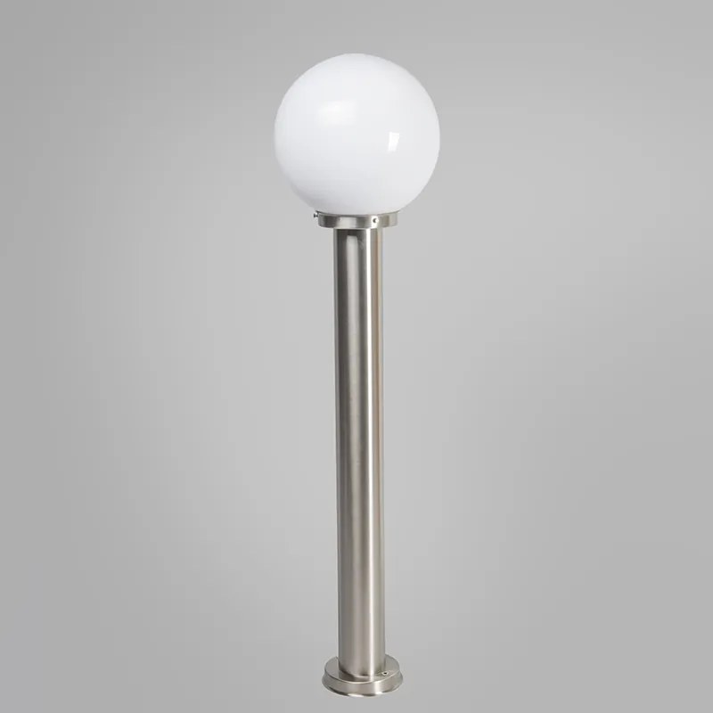 Poste de luz exterior moderno aço inoxidável 100 cm com esfera de plástico IP44 - Sfera