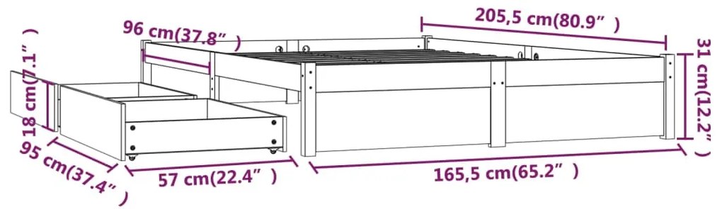 Estrutura de cama com gavetas 160x200 cm branco