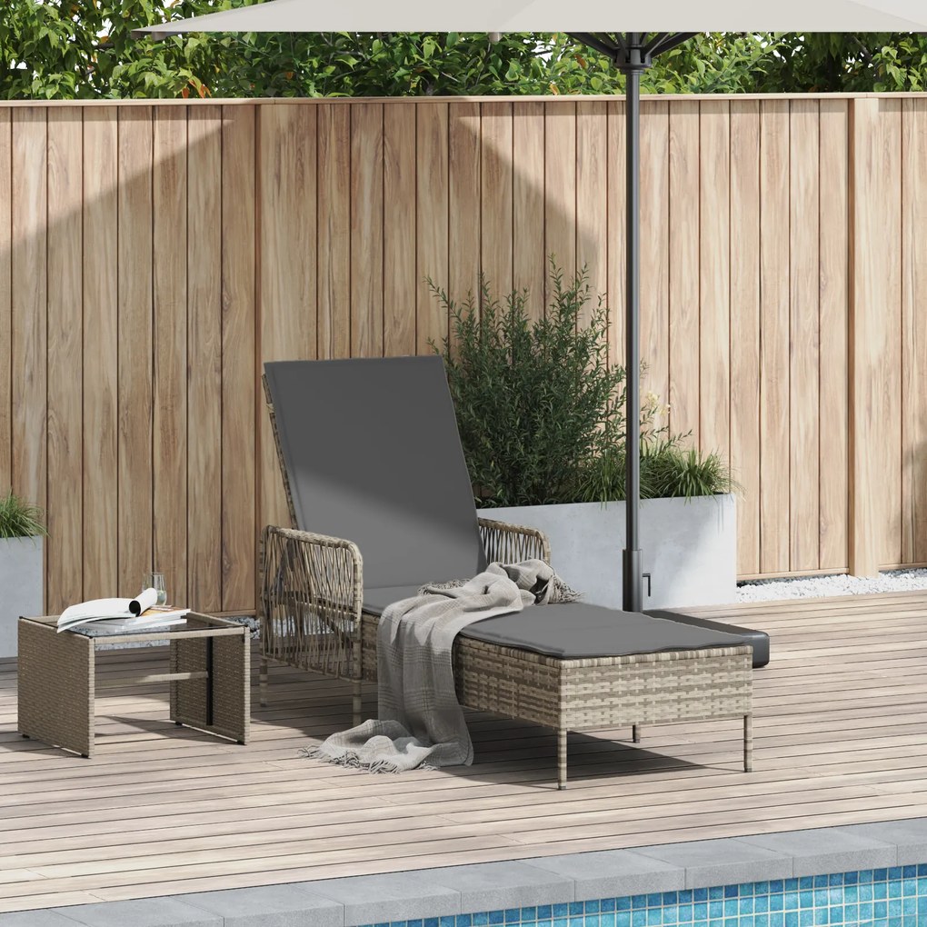 vidaXL Espreguiçadeira Cinza claro Rattan PE 157 x 55 x 92 cm Dobrável