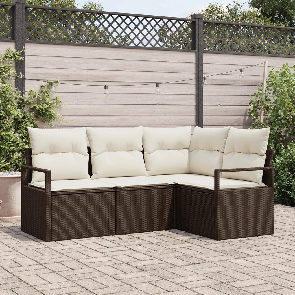 Conjunto de Sofá de Jardim vidaXL 4 Peças com Almofadas Rattan Castanh