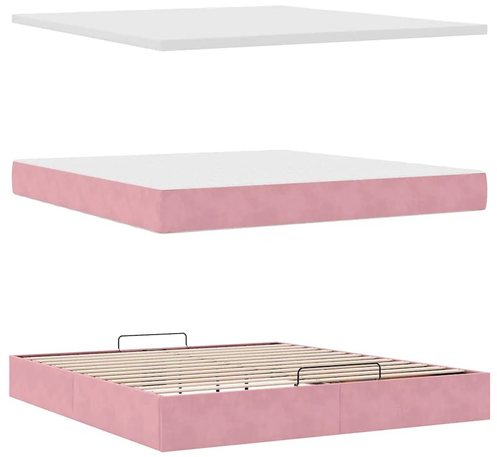 Estrutura de cama otomana com colchão 160x200 cm veludo rosa