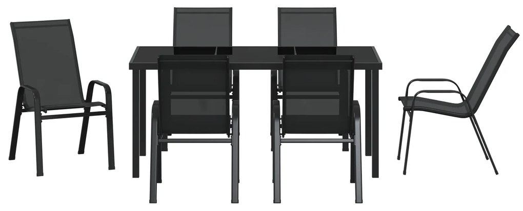 Conjunto de Jantar de Jardim vidaXL 7 Peças Preto Textilene e Aço