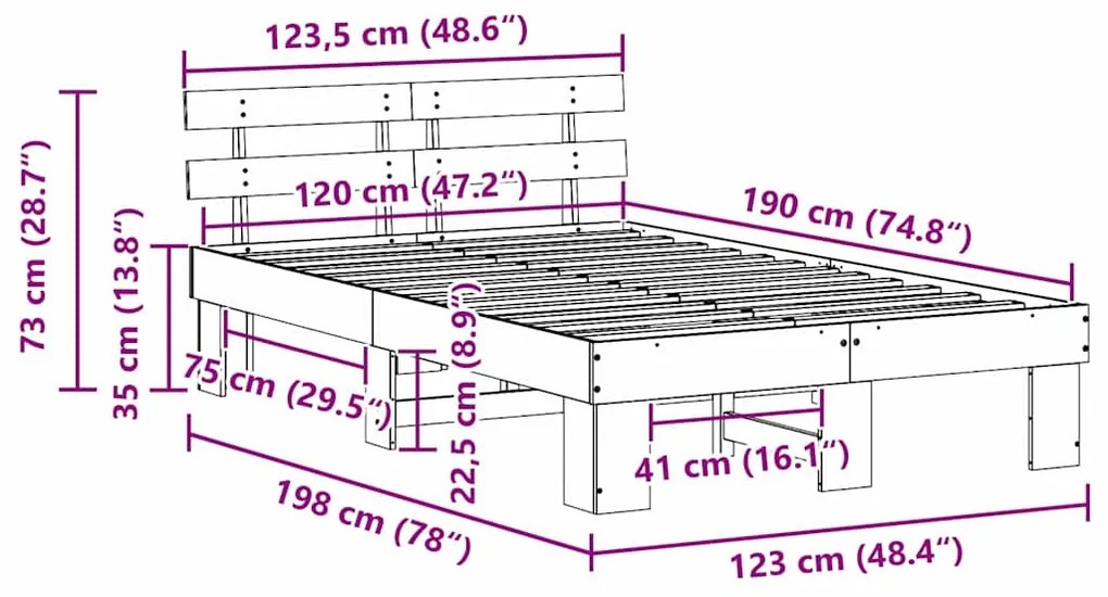 Estrado de Cama com Cabeceira 120x190 cm Madeira Maciça de Pinho
