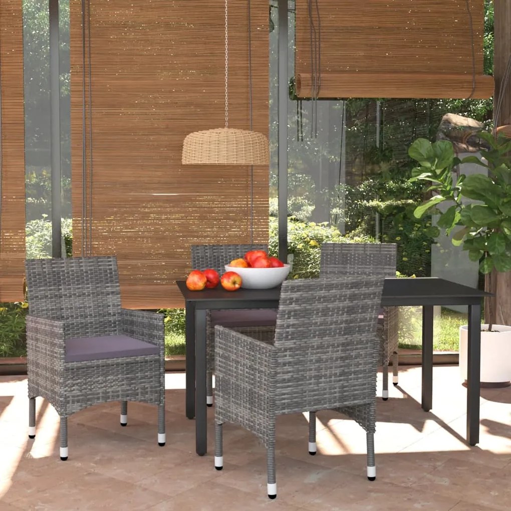 vidaXL 5 pcs conjunto jantar p/ jardim c/ almofadões vime PE cinzento