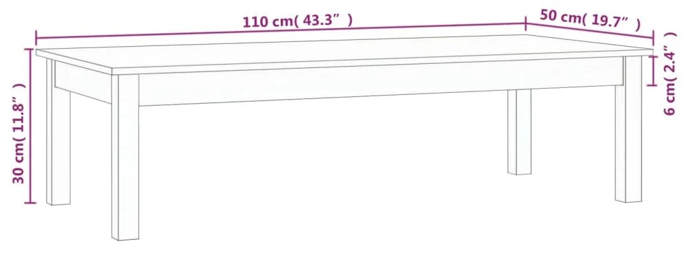 Mesa de centro 110x50x30 cm madeira de pinho maciça cinzento