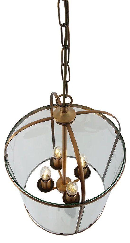 Candeeiro suspenso vintage bronze com vidro transparente 4 luzes - Pimpernel Clássico / Antigo
