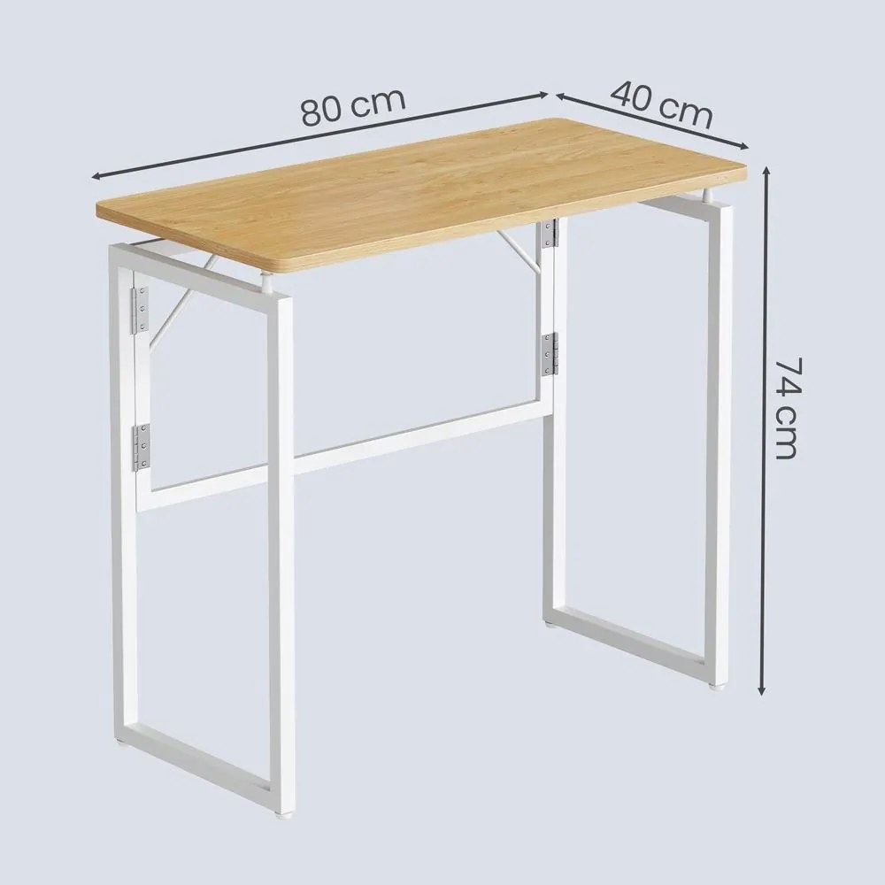 Secretária de computador dobrável 80 x 40 x 74 cm, mesa dobrável, secretária com cantos arredondados tom de carvalho