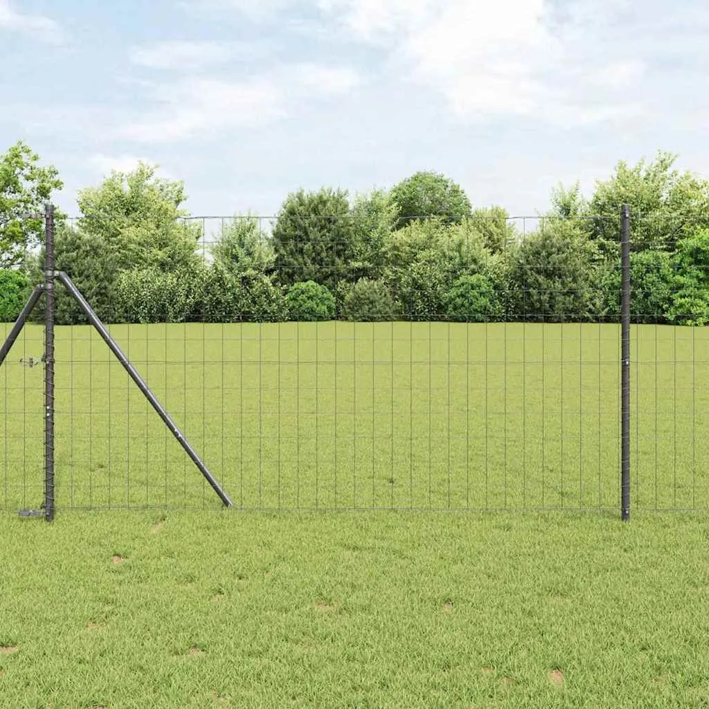 Cerca Euro com 13 postes, 1 x 25m em aço galvanizado cinza
