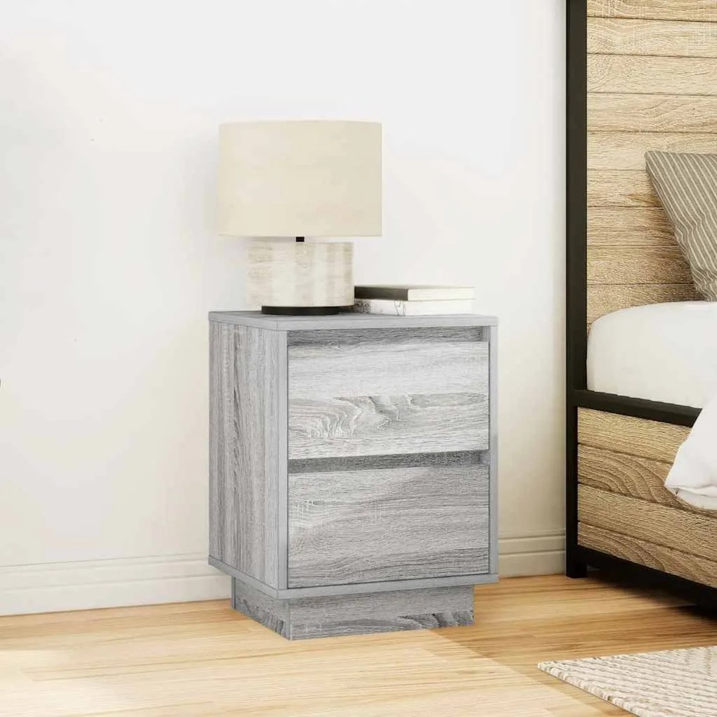 Mesa de cabeceira com luzes LED 38x34x50 cm cinzento-sonoma