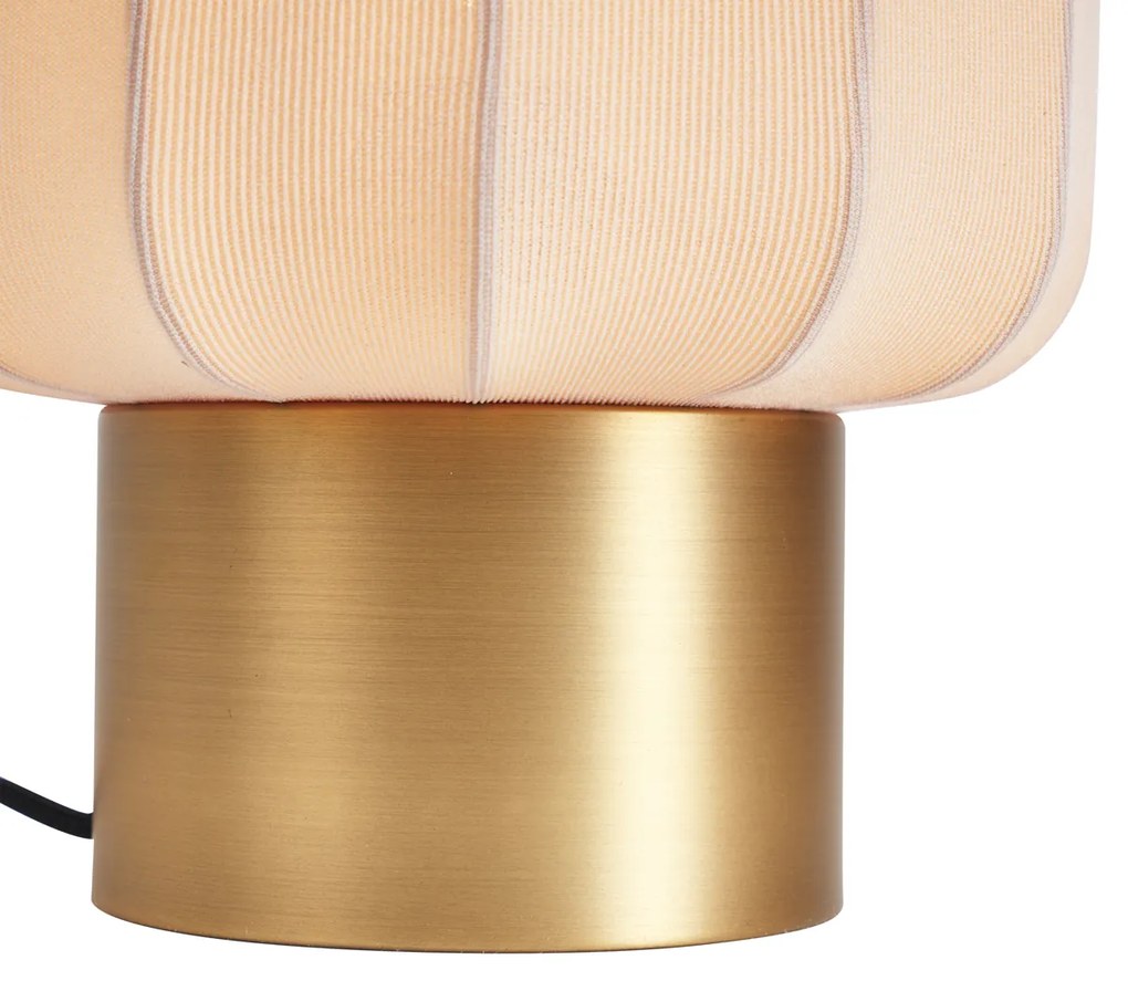 Candeeiro de Mesa Japandi Dourado com Abajur Bege - Pluni Japandi