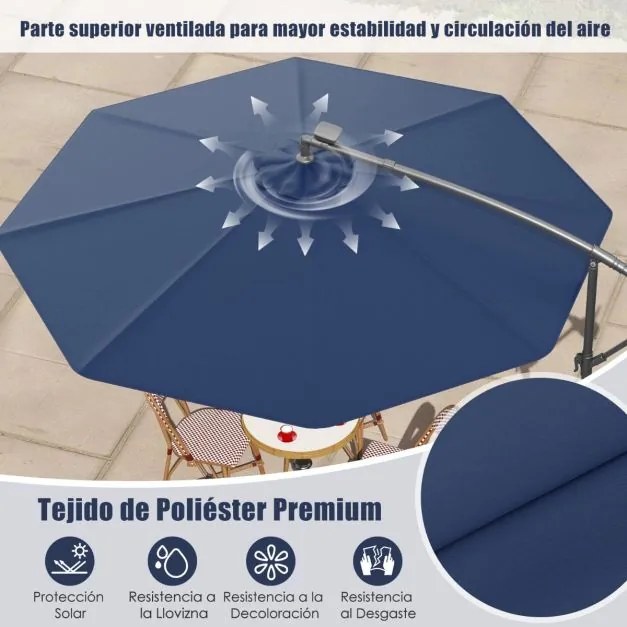 Guarda-sol Solar 3M com 40 Lâmpadas Painel Solar Ajuste de Inclinação com Base Cruzada (SEM PESOS) Iluminado Azul marinho