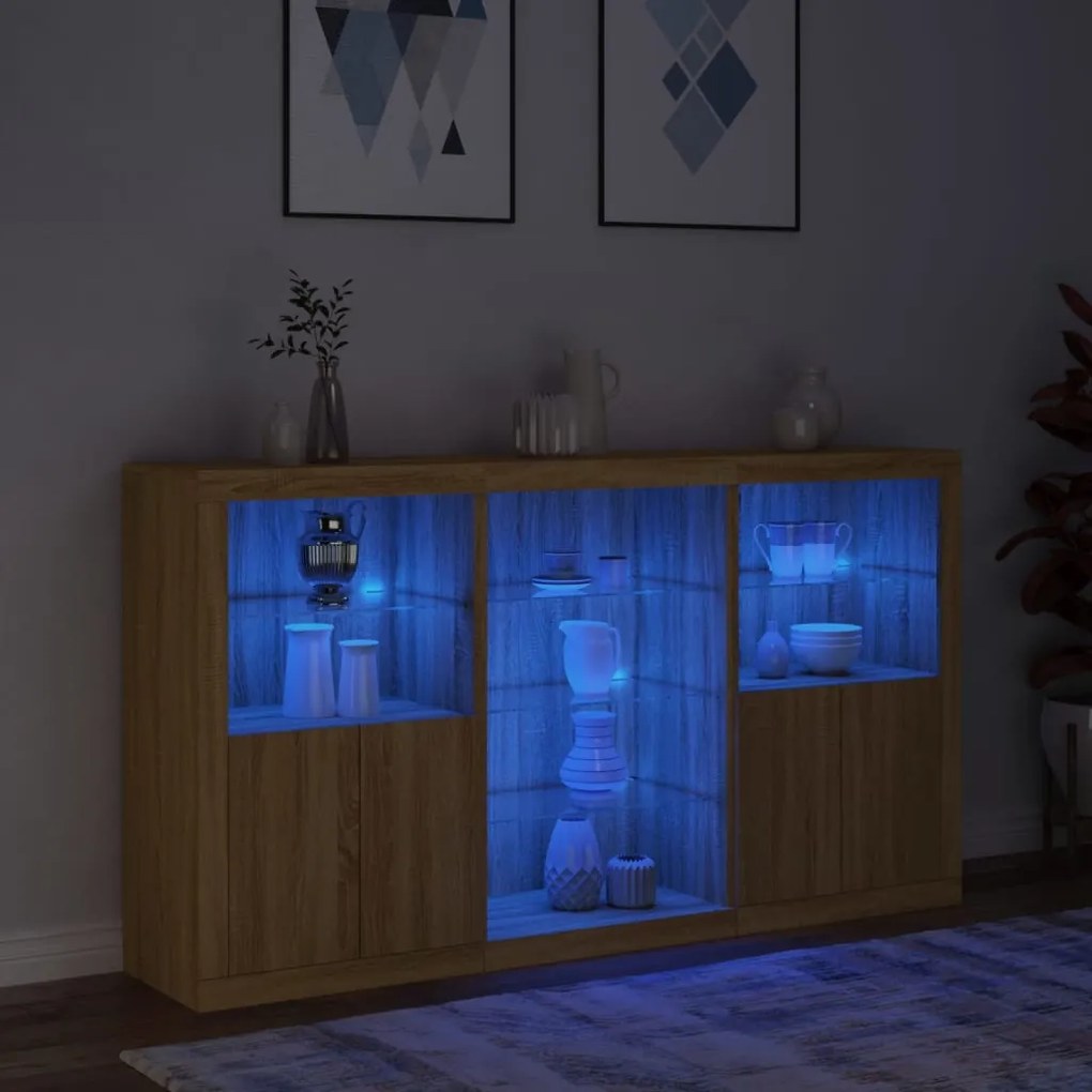 Aparador com luzes LED 181,5x37x100 cm carvalho sonoma