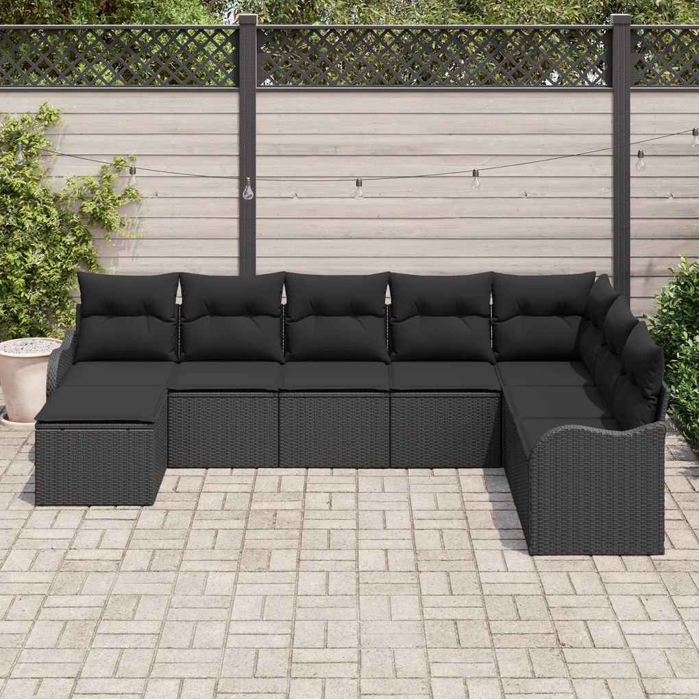 Conjunto de Sofá de Jardim vidaXL de 8 Peças com Almofadas Preto Ratta
