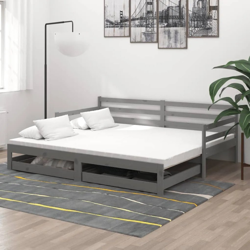 3083701 vidaXL Estrutura sofá-cama de puxar 2x(90x200) cm pinho maciço cinza