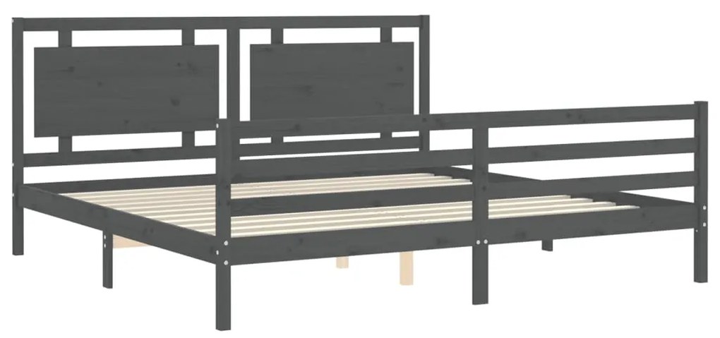 Estrutura de cama com cabeceira 200x200 cm madeira maciça cinza